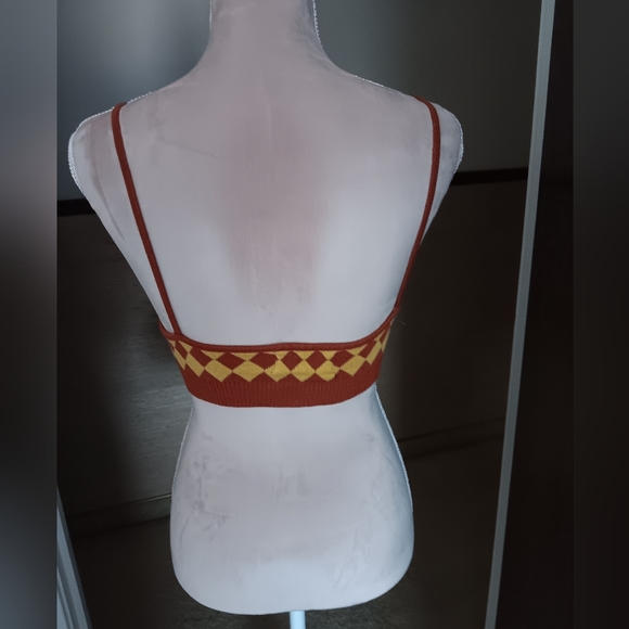 Cider~Houndstooth Checkered Crop Top Retro 90's Inspired Mustard Yellow Brown - Picture 12 of 15